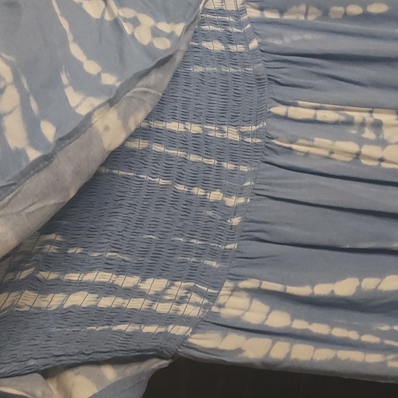 Strapless Smocked Sky Blue Tie Dye Ruffled Wide Leg Jumpsuit by JAPNA - Picture 4 of 10